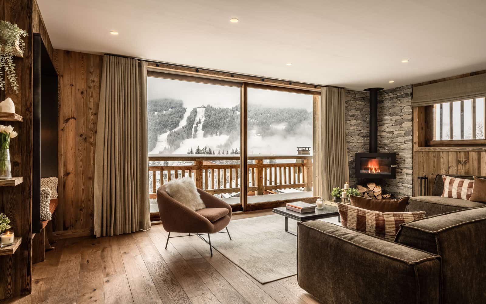 Interior of luxury skiiing chalet.