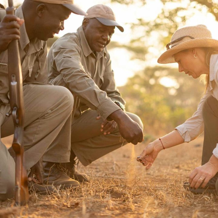 Two private guides helping a tourist on safari.